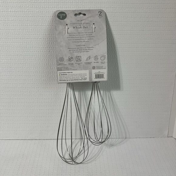 Core Kitchen Balloon Whisk Set of 2 Stainless Steel 10" and 12" Green Hangable - Picture 3 of 12